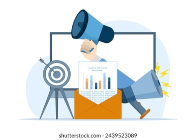 Email marketing concept, online business strategy, advertising, laptop and opening email, Emails and messages, email marketing campaign, Work process, New email message, flat vector illustration.