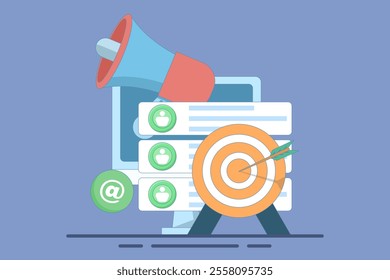 Email marketing concept, Online business strategy, A number of new emails displayed on the screen, Advertisement, Email newsletter, message, marketing material, Flat illustration on the background.