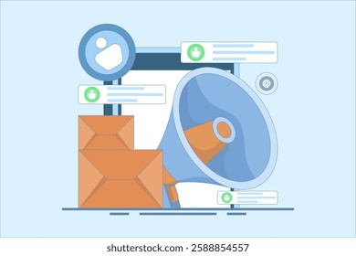 Email marketing concept, Online business strategy, Advertising, Email newsletter, sending messages, marketing materials for landing pages, web banners, social media, infographics. Flat illustration.