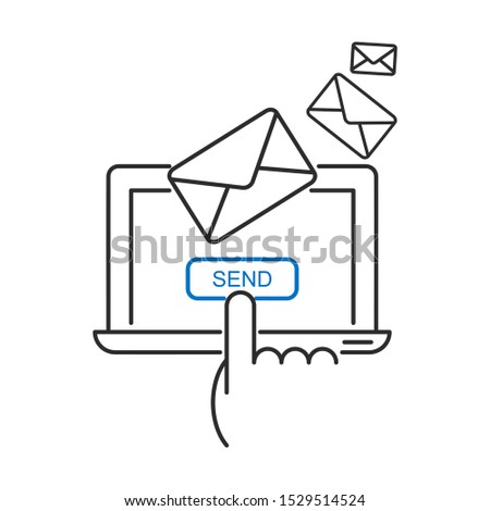 Email marketing concept. Outline thin line illustration. Isolated on white background. 