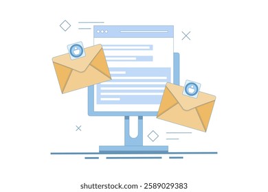 Email marketing concept, Send Email, Send email message, Contact us page on website, Contact us online form, Email communication for business. flat vector illustration on background.