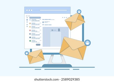 Email marketing concept, Send Email, Send email message, Contact us page on website, Contact us online form, Email communication for business. flat vector illustration on background.