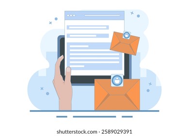 Email marketing concept, Send Email, Send email message, Contact us page on website, Contact us online form, Email communication for business. flat vector illustration on background.