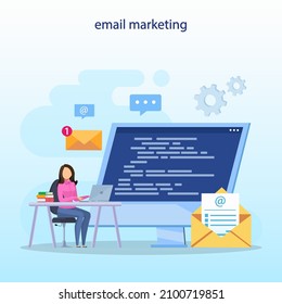 Email marketing concept, Email marketing services, Advertising Campaign, Digital Promotion, online business strategy, Flat vector template style Suitable for Web Landing Pages.