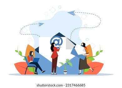 Email Marketing Concept, Mostrando campaña creativa usando correo electrónico, email de marketing. comercialización. publicidad por correo electrónico. Perfecto para páginas de inicio, aplicaciones, editoriales, folletos y banners, Ilustración vectorial.