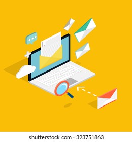 E-mail marketing concepts. Mobile marketing, email advertising, building audience, direct digital marketing. 3d isometric design style modern vector illustration concept.