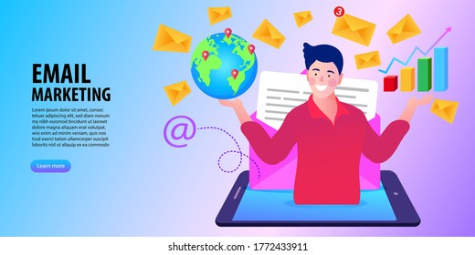 E-mail marketing concepts. Newsletter. mail notification. Social network. Businessman vector illustration.