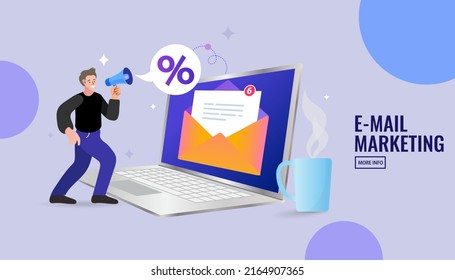 E-mail marketing concepts. Newsletter. mail notification. Social network. Send to email. Online messenger or internet application. Social Media. Businessman marketing vector outline illustration.