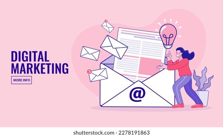 E-mail marketing concepts. Newsletter. mail notification. Social network. Send to email. Online messenger or internet application. Social Media. Businessman marketing vector outline illustration.