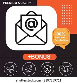 Email, marketing, contact us, envelope icon. With orange and black background