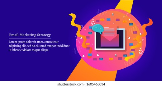 Email marketing, Delivering email, Email notification on screen - modern design vector banner digital marketing