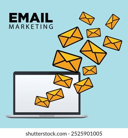 Email marketing design with blue background, vector illustration