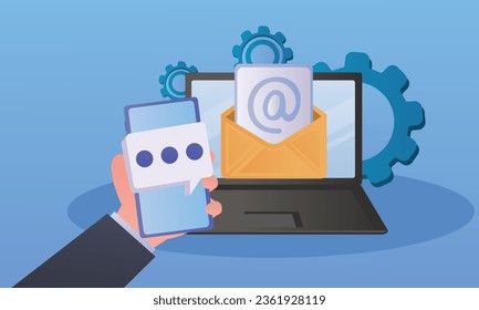 Diseño de marketing por correo electrónico.sobre fondo azul.Ilustración de diseño de vectores.