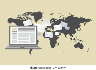 Email Marketing design concept. vector illustration, on the world map