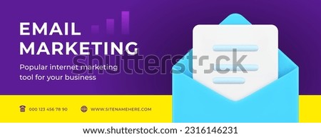 Email marketing e commerce business strategy customers attraction social media banner 3d icon vector illustration. Electronic mailing list promo information letter message send online communication