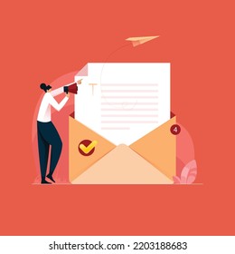 E-mail Marketing Envelope with File Document, Message Notification and Newsletter Subscription, Digital Promotion