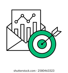 Email Marketing – Envelope with Target and Chart Icon Representing Promotional Email Campaigns for Customer Engagement