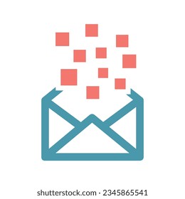 E-Mail-Marketing-Flat-farbiges Symbol einzeln auf weißem Hintergrund, Vektorgrafik | Semiosymbole