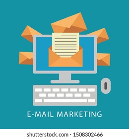 E-mail Marketing flat design with blue background
