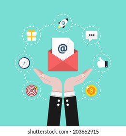 Email marketing. Flat design vector illustration concept.