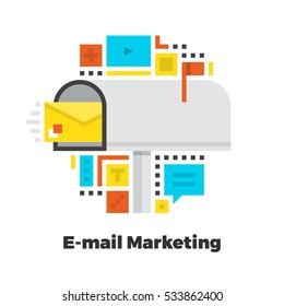 E-Mail Marketing Flat Icon. Material Design Illustration Concept. Modern Colorful Web Design Graphics. Premium Quality. Pixel Perfect. Bold Line Color Art. Unusual Artwork Isolated on White.