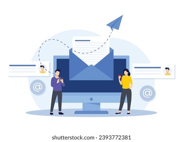 Email marketing flat illustration vector concept, Online business strategy, Advertising, Email newsletter, messaging, Marketing material concept for landing page, web banner, social media, infographic