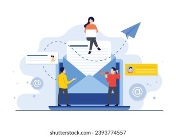 Email marketing flat illustration vector concept, Online business strategy, Advertising, Email newsletter, messaging, Marketing material concept for landing page, web banner, social media, infographic
