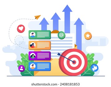 Email marketing flat illustration vector concept, Online business strategy, Advertising, Email newsletter, messaging, Marketing material concept for landing page, web banner, social media, infographic