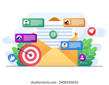 Email marketing flat illustration vector concept, Online business strategy, Advertising, Email newsletter, messaging, Marketing material concept for landing page, web banner, social media, infographic