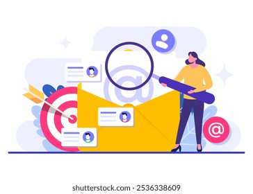 Email marketing flat illustration vector concept, Online business strategy, Advertising, Email newsletter, messaging, Marketing material concept for landing page, web banner, social media, infographic