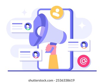 Email marketing flat illustration vector concept, Online business strategy, Advertising, Email newsletter, messaging, Marketing material concept for landing page, web banner, social media, infographic
