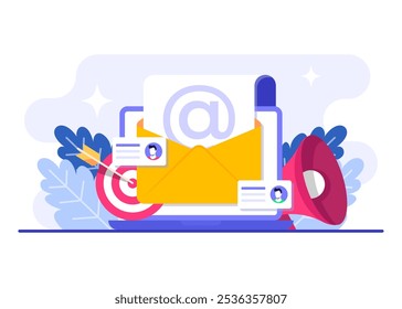 Email marketing flat illustration vector concept, Online business strategy, Advertising, Email newsletter, messaging, Marketing material concept for landing page, web banner, social media, infographic