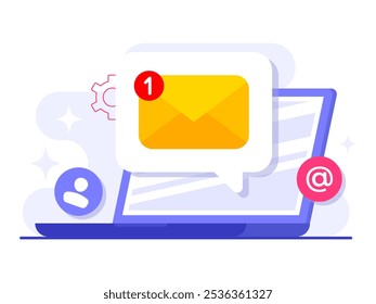 Email marketing plano ilustração conceito vetorial, estratégia de negócios on-line, Publicidade, Boletim informativo por e-mail, mensagens, conceito de material de marketing para página inicial, banner da Web, mídia social, infográfico