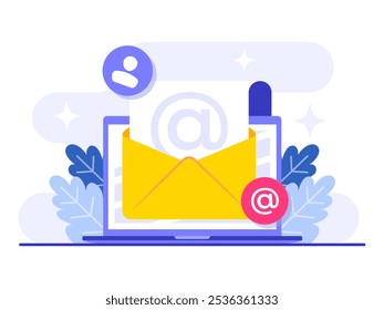 Email marketing flat illustration vector concept, Online business strategy, Advertising, Email newsletter, messaging, Marketing material concept for landing page, web banner, social media, infographic