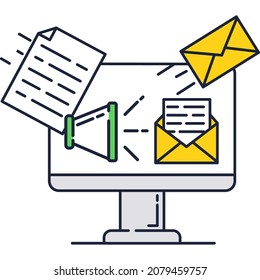 Email marketing flat vector icon. Digital communication and marketing campaign strategy. Social media and mailing technology