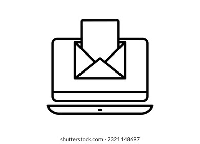 Email marketing icon. Computer laptop with open letter envelope. icon related to digital marketing. Line icon style design. Simple vector design editable
