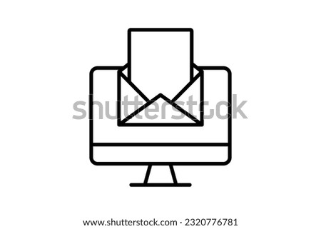 Email marketing icon. Computer with open letter envelope. icon related to digital marketing. Line icon style design. Simple vector design editable
