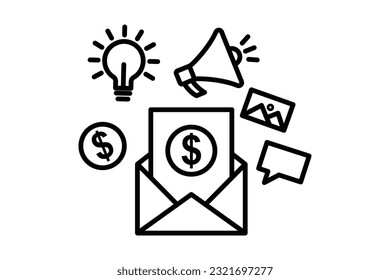 Email Marketing icon. include envelope icon, light bulb, megaphone, chat, picture. icon related to digital marketing. Line icon style design. Simple vector design editable