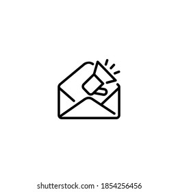 Email marketing icon. Seo and marketing icon. Search engine opimization. Simple, flat, outilne, black.