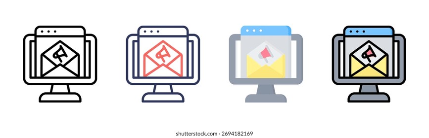 Ícone Email Marketing definir coleção de vários estilos