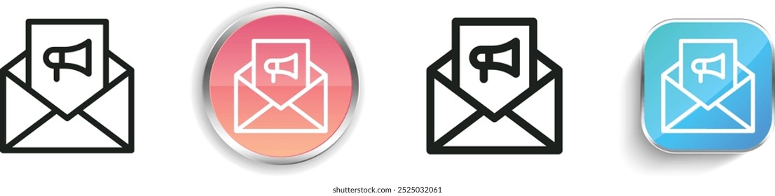 icono de marketing por correo electrónico. Diseño de estilo lineal delgado, regular y de Botón aislado sobre fondo blanco