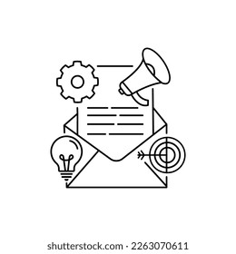 Icono de Email Marketing en vector. Logotipo. Símbolo de contorno. Dibujo de contorno aislado del vector. Trazo editable