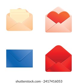 Email marketing icons set cartoon vector. Open and close envelope with document. Mail service