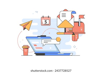 E-mail marketing illustration. Free vector email campaign concept. Receiving messages on laptop