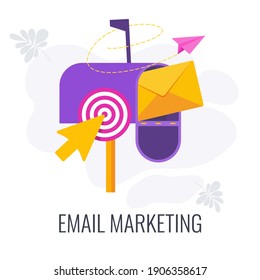Email Marketing Infographics Icon. Envelope is in mailbox. Message in mail. Strategy, management and marketing. Flat vector illustration