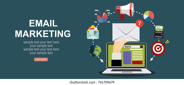  Email marketing, internet advertising concepts. Flat vector illustration.