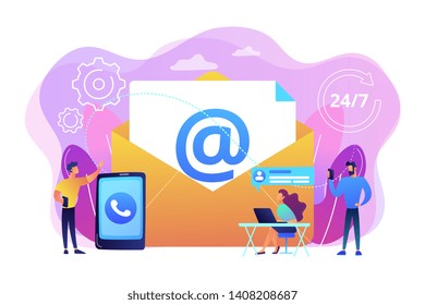 Email Marketing, Internet Chatting, 24 Hours Support. Get In Touch, Initiate Contact, Contact Us, Feedback Online Form, Talk To Customers Concept. Bright Vibrant Violet Vector Isolated Illustration