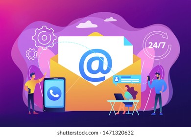 Email Marketing, Internet Chatting, 24 Hours Support. Get In Touch, Initiate Contact, Contact Us, Feedback Online Form, Talk To Customers Concept. Bright Vibrant Violet Vector Isolated Illustration