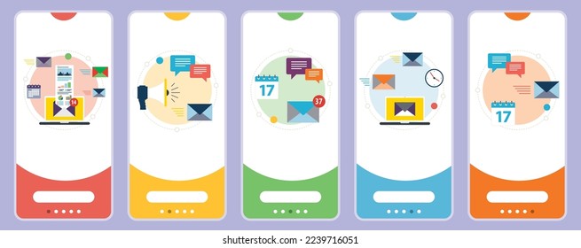 E-Mail-Marketing, Internetkommunikation, E-Mail-Benachrichtigung und E-Mail-Posteingang.Web-Banner-Vorlage mit flachen Design-Symbole in Vektorgrafik.