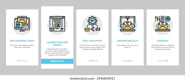 email marketing internet web onboarding mobile vector. technology business, digital design, communication message, mail online, social media email marketing internet web Illustration